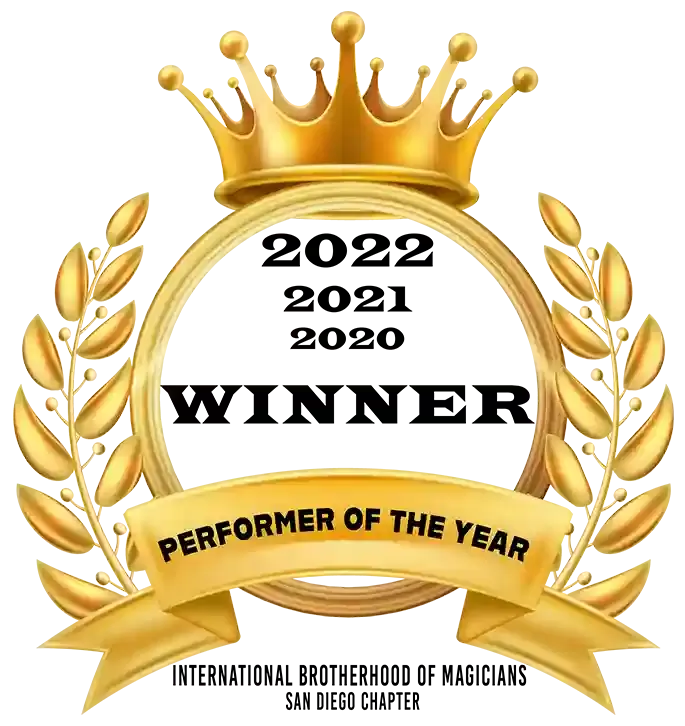 San Diego Magicians Award Gold Laurel Wreath 2020, 2021, and 2022 Performer of the Year Matthew King Magic Corporate Magicians in San Diego