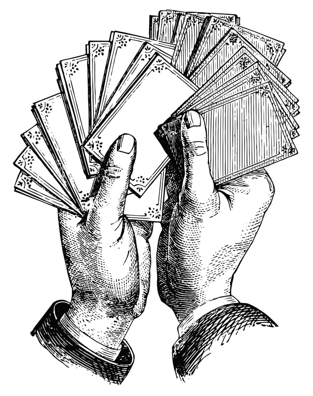 Magicians hands illustration shuffling playing cards and sleight-of-hand