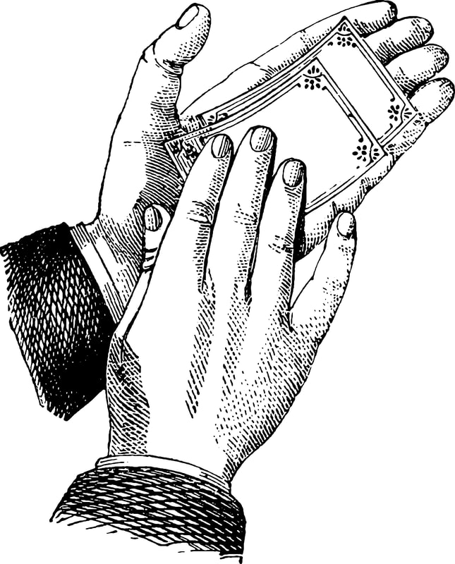 Magicians hands illustration with playing cards and sleight-of-hand